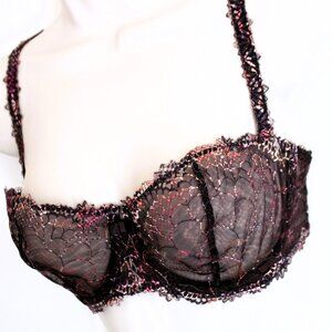 Chantelle Sheer Balconette Bra Size 34D Brown Ombre Embroidery Underwire